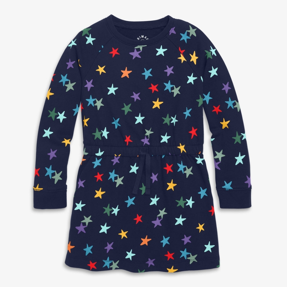 Primary Kids sweatshirt dress in rainbow confetti stars